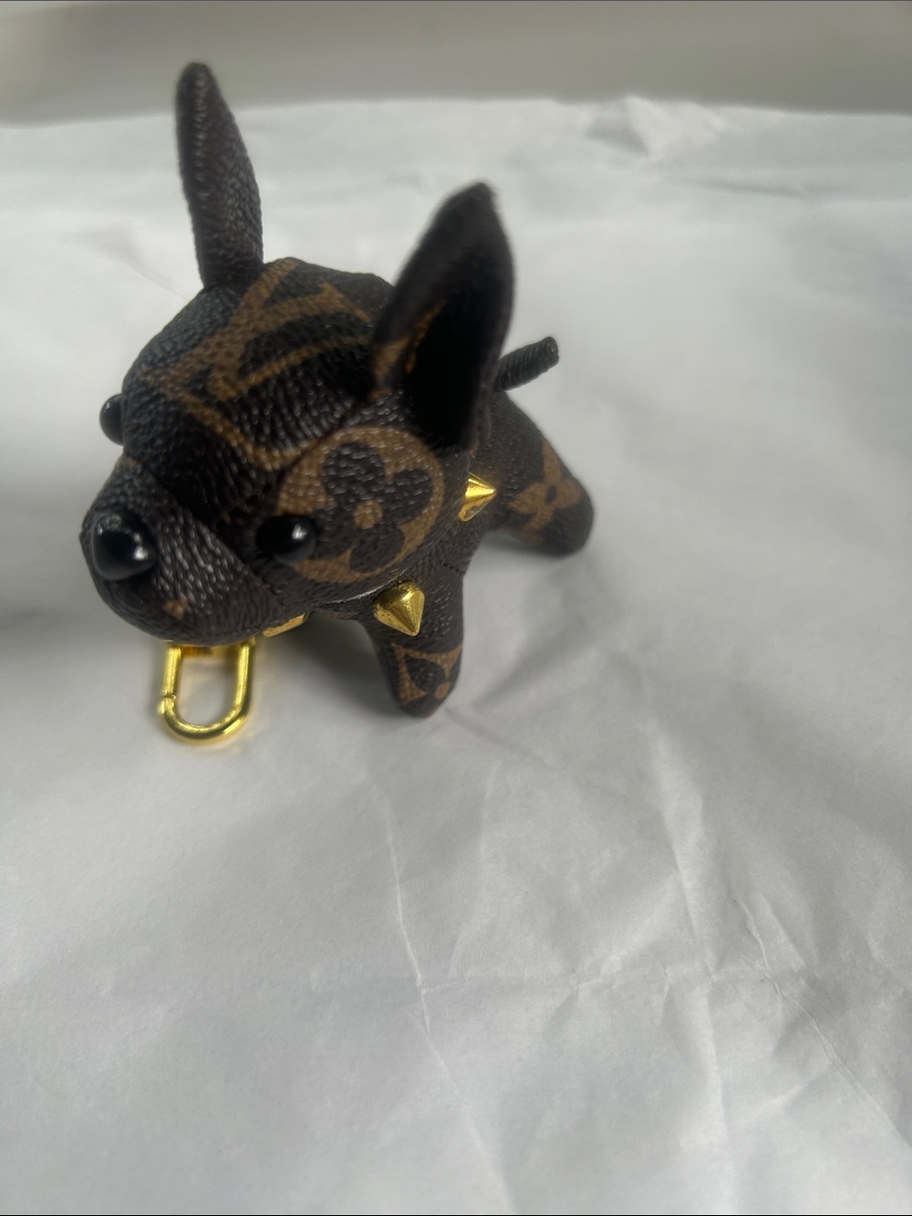 Designer-Style Brown Dog Keychain with Gold Hardware - Picture 2 of 4